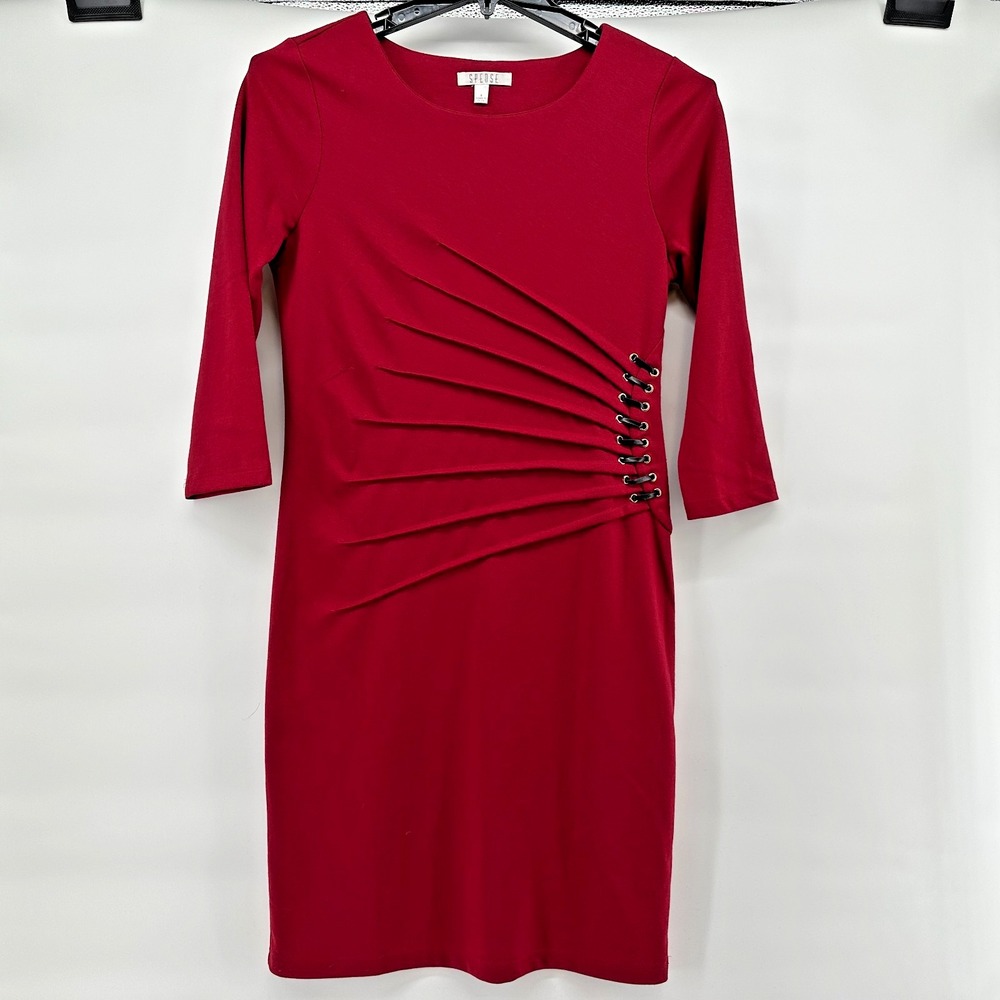 Spense Womens Red Size 6 Ruched Dress‎ - 3/4 Sleeve Stretch Holiday Dress